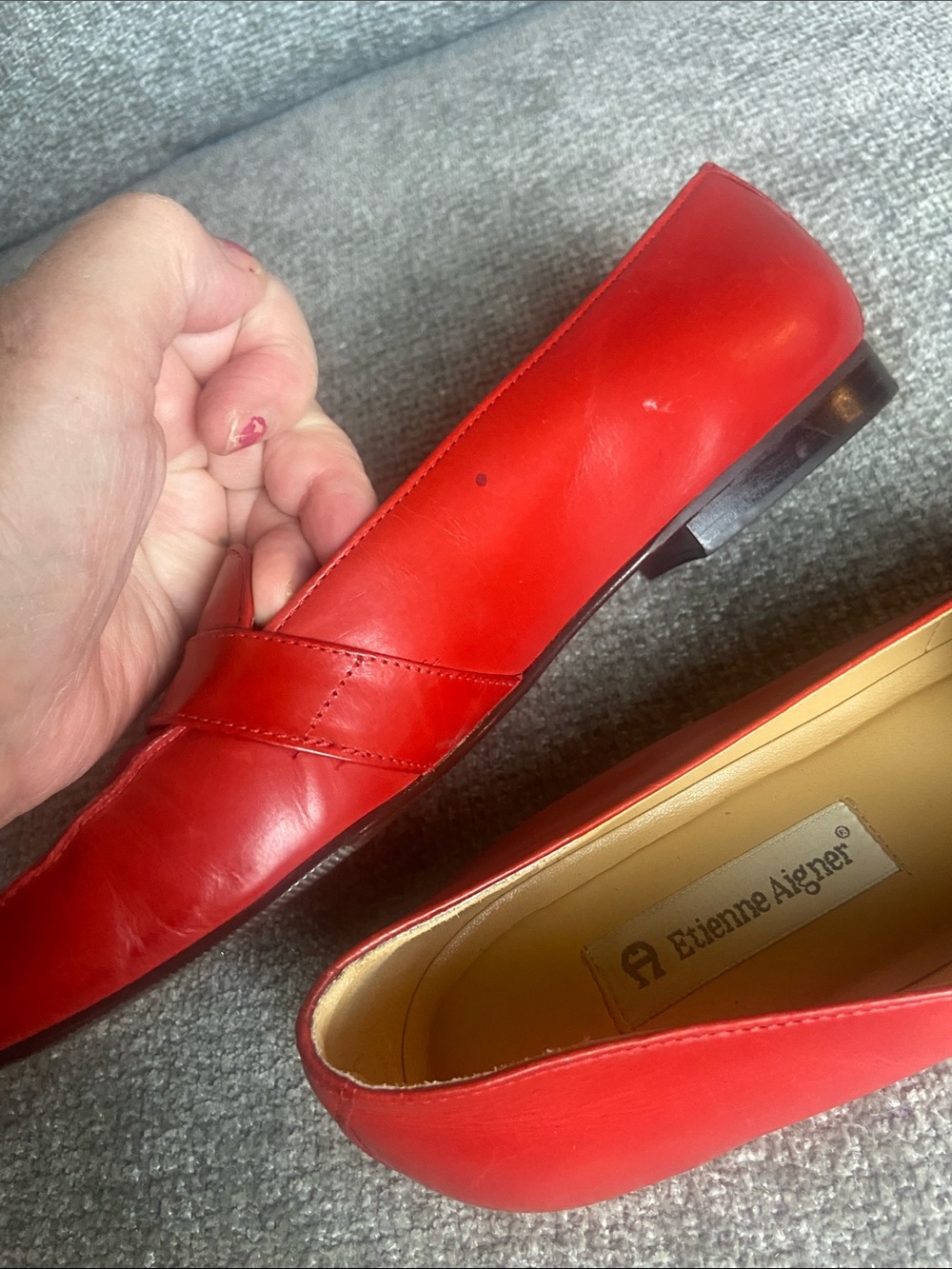 Etienne Aigner Womens Red Leather Slip-On Loafers with Gold Emblem 9 - Picture 11 of 12